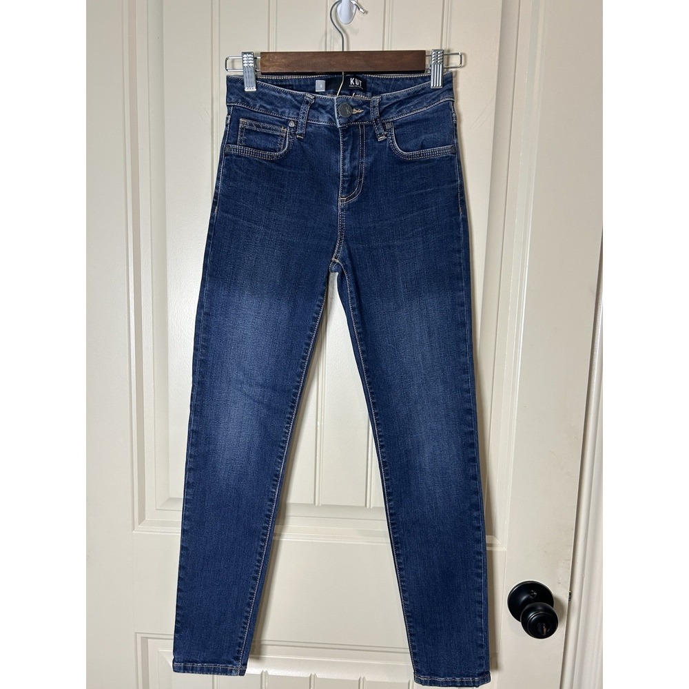 KUT Women's Diana Kurvy Ankle Skinny Jean Sz 0 Blue Denim Casual Chic Preppy